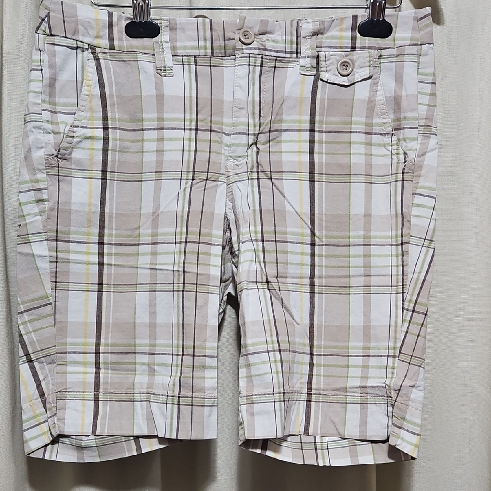 Z. Cavaricci Beige Plaid Cotton-Blend Flat Front Shorts